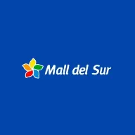 Logotipo de Mall del Sur con pétalos de colores sobre fondo azul