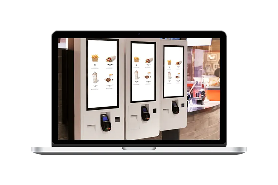 Monitores de publicidad digital interactivos para autoservicio en restaurante de comida rápida